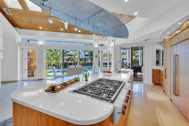 Interior, Kitchen, Living room, Recessed Lighting, Wooden Ceilings
