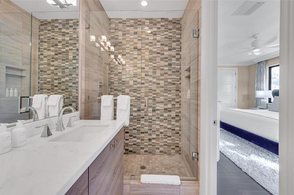 Bathroom, Glass Shower, Interior, Recessed Lighting