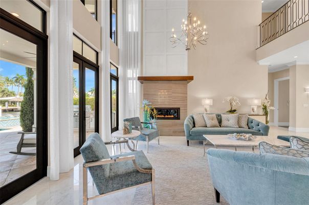 Chandelier, Fireplace, Interior, Living room
