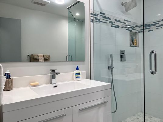 Bathroom, Glass Shower, Interior, Recessed Lighting