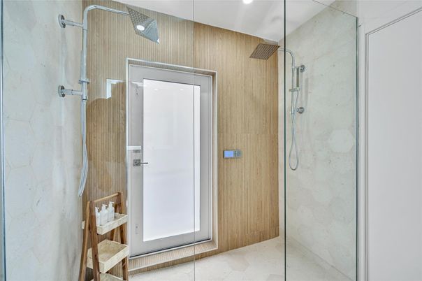 Bathroom, Glass Shower, Interior, Recessed Lighting