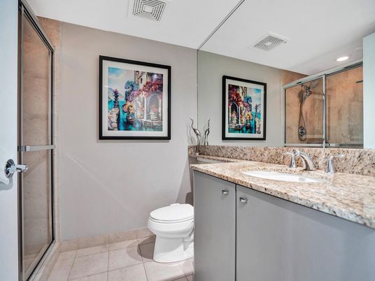 Bathroom, Glass Shower, Interior, Recessed Lighting
