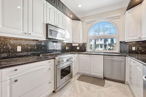 Interior, Kitchen, Marble, Recessed Lighting, Stainless Steel Appliances