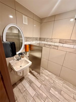 Bathroom, Interior, Recessed Lighting, Wood Texture Flooring