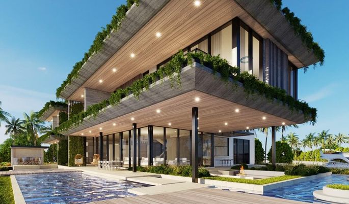 Exterior, Facade, Pool, Modern