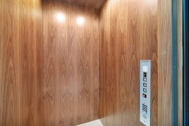 Elevator, Interior, Wooden Walls