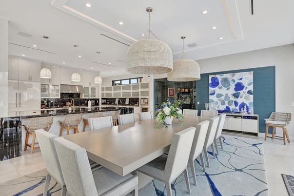 Dining room, Interior, Kitchen, Pendant Lights, Recessed Lighting, Stainless Steel Appliances