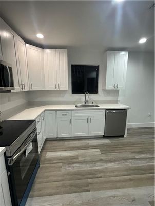 Interior, Kitchen, Recessed Lighting, Wood Texture Flooring