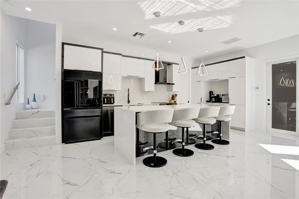 Interior, Kitchen, Marble, Pendant Lights, Recessed Lighting