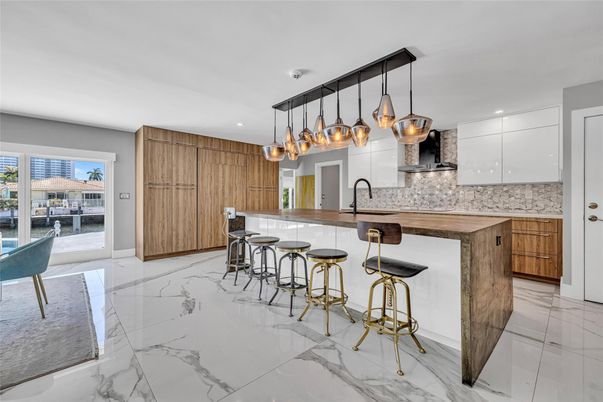 Interior, Kitchen, Marble, Pendant Lights, Recessed Lighting