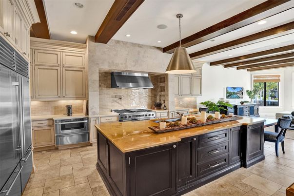 Interior, Kitchen, Pendant Lights, Recessed Lighting, Stainless Steel Appliances, Wooden Beams