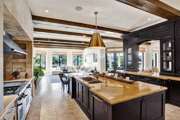 Interior, Kitchen, Living room, Pendant Lights, Recessed Lighting, Stainless Steel Appliances, Wooden Beams