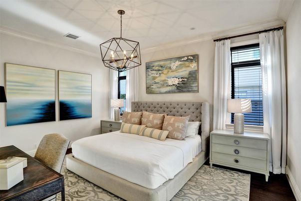 Bedroom, Interior, Pendant Lights, Wood Texture Flooring