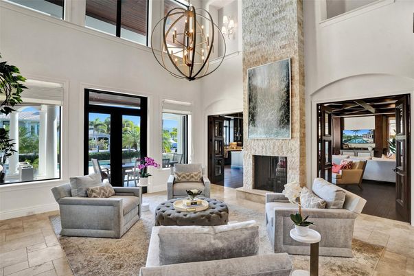 Chandelier, Fireplace, Interior, Living room