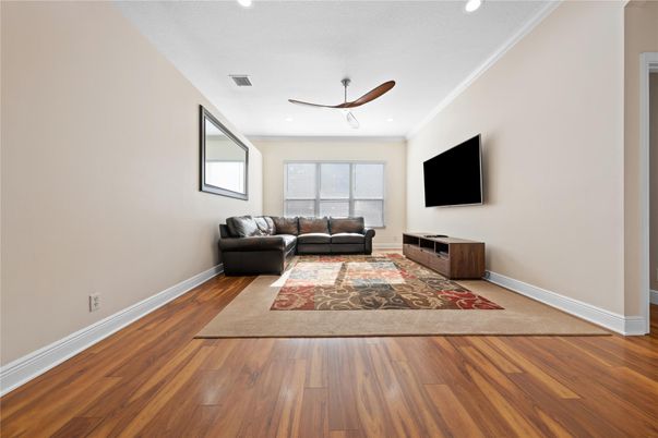 Interior, Living room, Recessed Lighting, Wood Texture Flooring