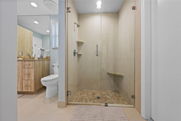 Bathroom, Glass Shower, Interior, Recessed Lighting