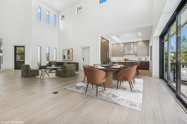 Dining room, Interior, Kitchen, Living room, Recessed Lighting, Wood Texture Flooring