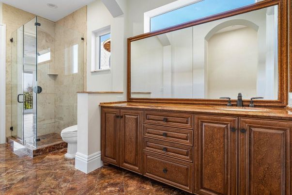 Bathroom, Glass Shower, Interior, Recessed Lighting