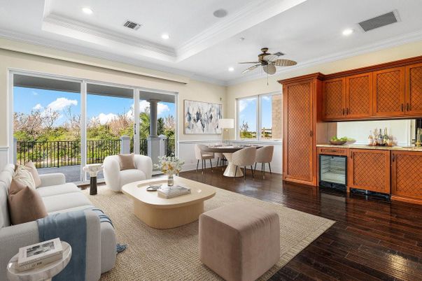 Dining room, Interior, Living room, Recessed Lighting, Wood Texture Flooring