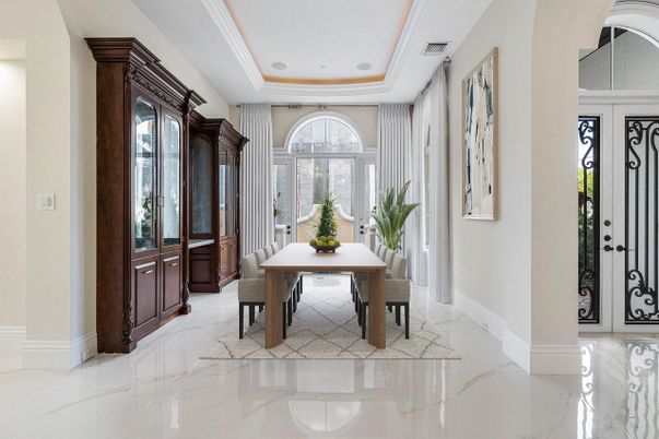 Dining room, Interior, Marble, Recessed Lighting