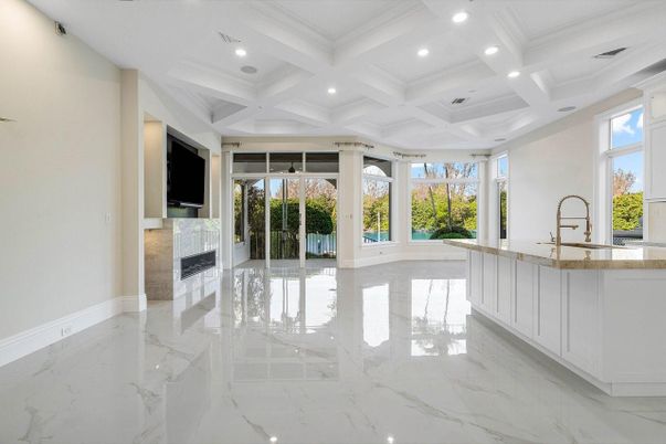 Empty room, Fireplace, Interior, Marble, Recessed Lighting