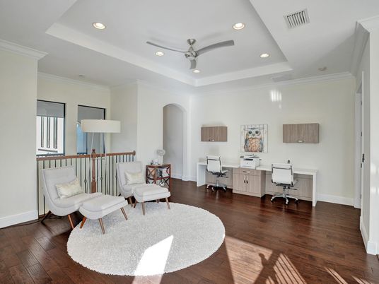Home Office, Interior, Recessed Lighting, Wood Texture Flooring