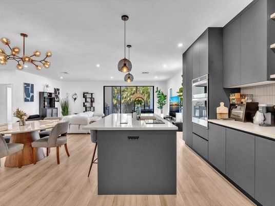 Dining room, Interior, Kitchen, Living room, Pendant Lights, Recessed Lighting, Wood Texture Flooring