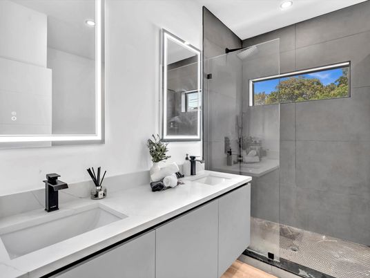 Bathroom, Glass Shower, Interior, Recessed Lighting
