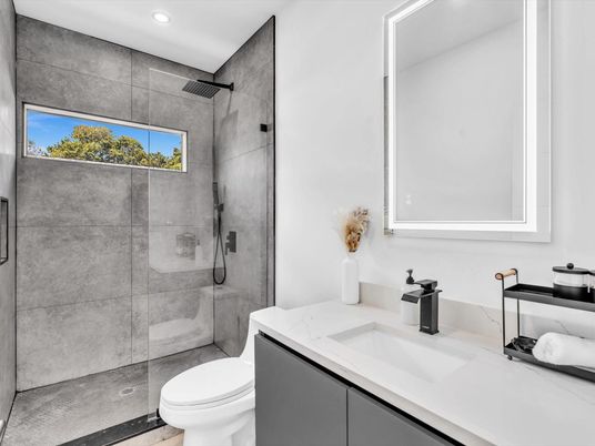 Bathroom, Glass Shower, Interior, Recessed Lighting