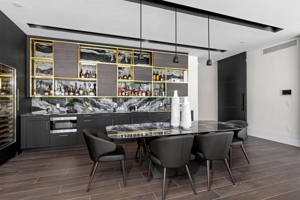 Dining room, Interior, Pendant Lights, Wood Texture Flooring