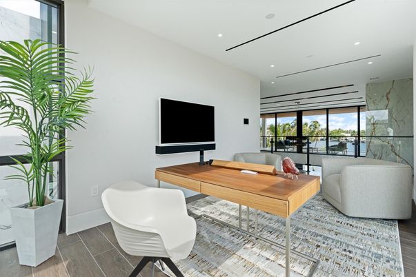 Interior, Living room, Marble Walls, Recessed Lighting, Wood Texture Flooring