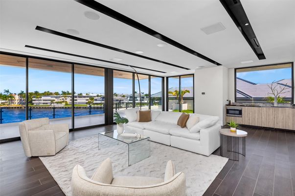 Interior, Living room, Recessed Lighting, Water, Wood Texture Flooring