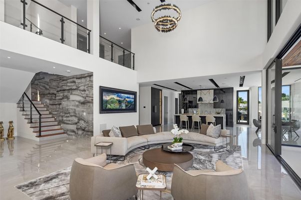 Dining room, Interior, Kitchen, Living room, Marble, Pendant Lights, Recessed Lighting