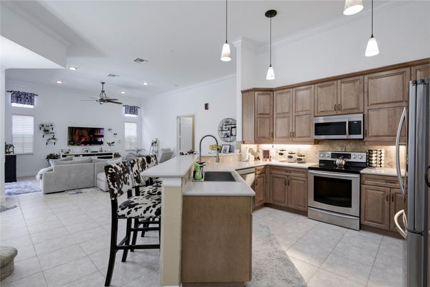 Interior, Kitchen, Living room, Pendant Lights, Recessed Lighting, Stainless Steel Appliances