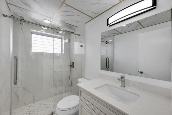 Bathroom, Glass Shower, Interior, Marble Walls