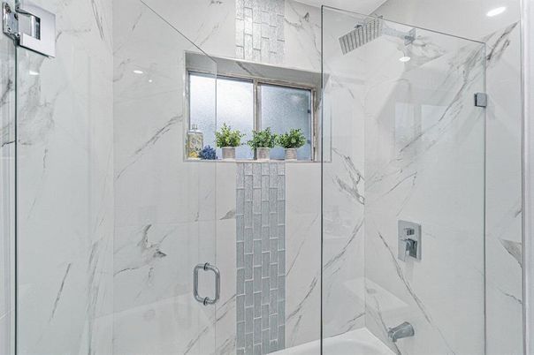 Bathroom, Glass Shower, Interior, Marble Walls