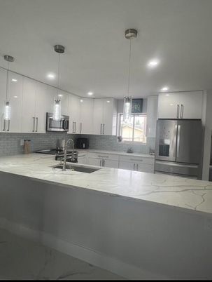 Interior, Kitchen, Pendant Lights, Recessed Lighting, Stainless Steel Appliances