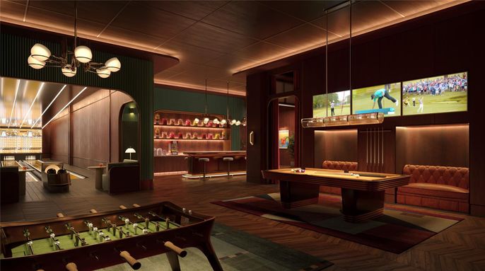Billiard Table, Game Room, Interior, Pendant Lights, Wood Texture Flooring