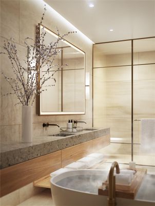 Bathroom, Free Standing Baths, Glass Shower, Interior, Recessed Lighting