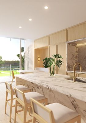 Interior, Kitchen, Marble Walls, Recessed Lighting