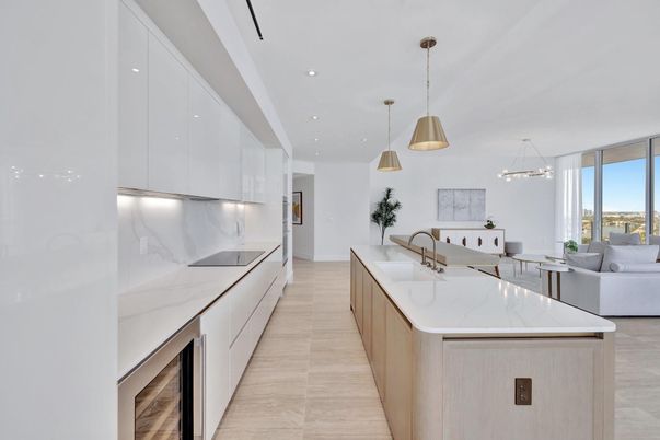 Dining room, Interior, Kitchen, Living room, Marble Walls, Pendant Lights, Recessed Lighting
