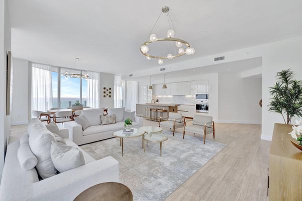 Dining room, Interior, Kitchen, Living room, Pendant Lights, Stainless Steel Appliances, Wood Texture Flooring