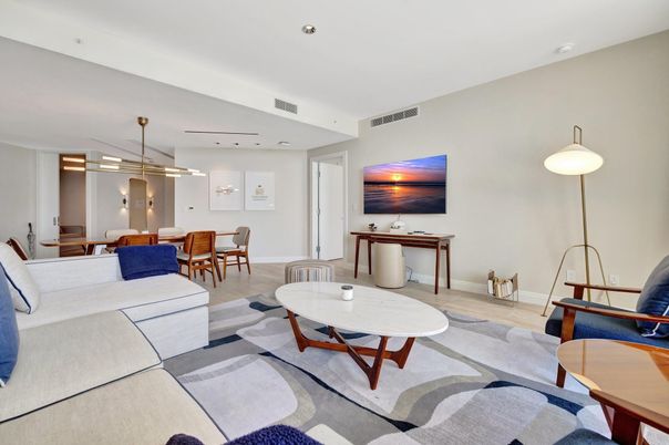Dining room, Interior, Living room, Pendant Lights, Recessed Lighting, Wood Texture Flooring