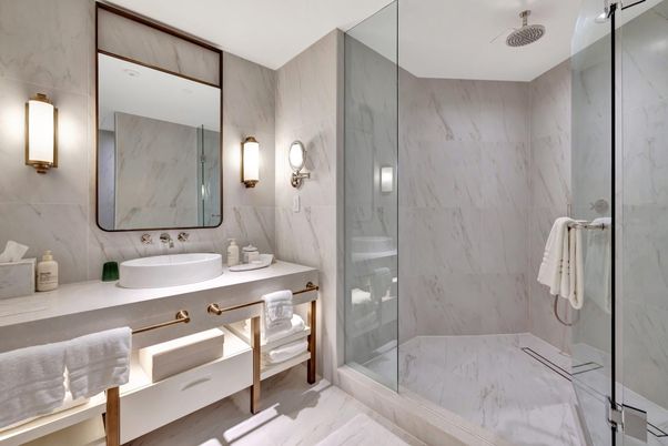 Bathroom, Glass Shower, Interior, Marble Walls