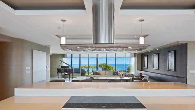 Interior, Living room, Pendant Lights, Piano, Recessed Lighting, Water