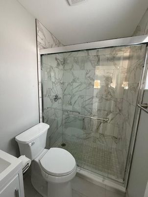Bathroom, Glass Shower, Interior, Marble Walls