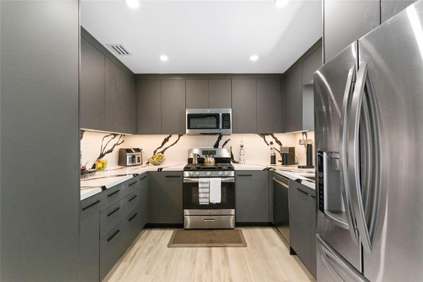Interior, Kitchen, Recessed Lighting, Wood Texture Flooring