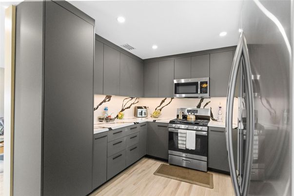 Interior, Kitchen, Recessed Lighting, Wood Texture Flooring
