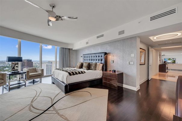 Bedroom, Interior, Recessed Lighting, Wood Texture Flooring