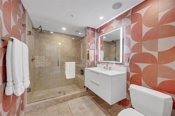 Bathroom, Glass Shower, Interior, Recessed Lighting